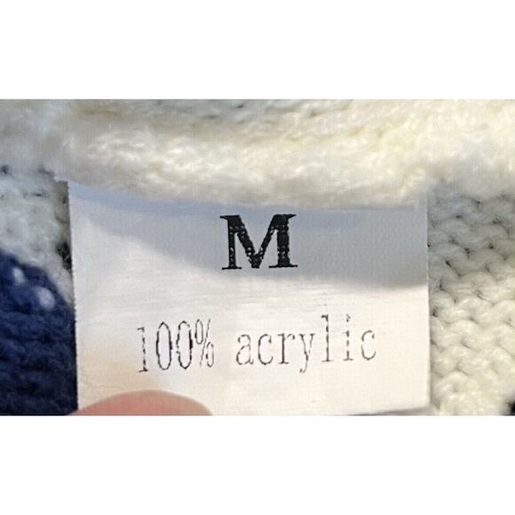 Women's Pullover Popover Chevron Sweater V Neck Leopard Print Blue Sz M - Picture 9 of 9